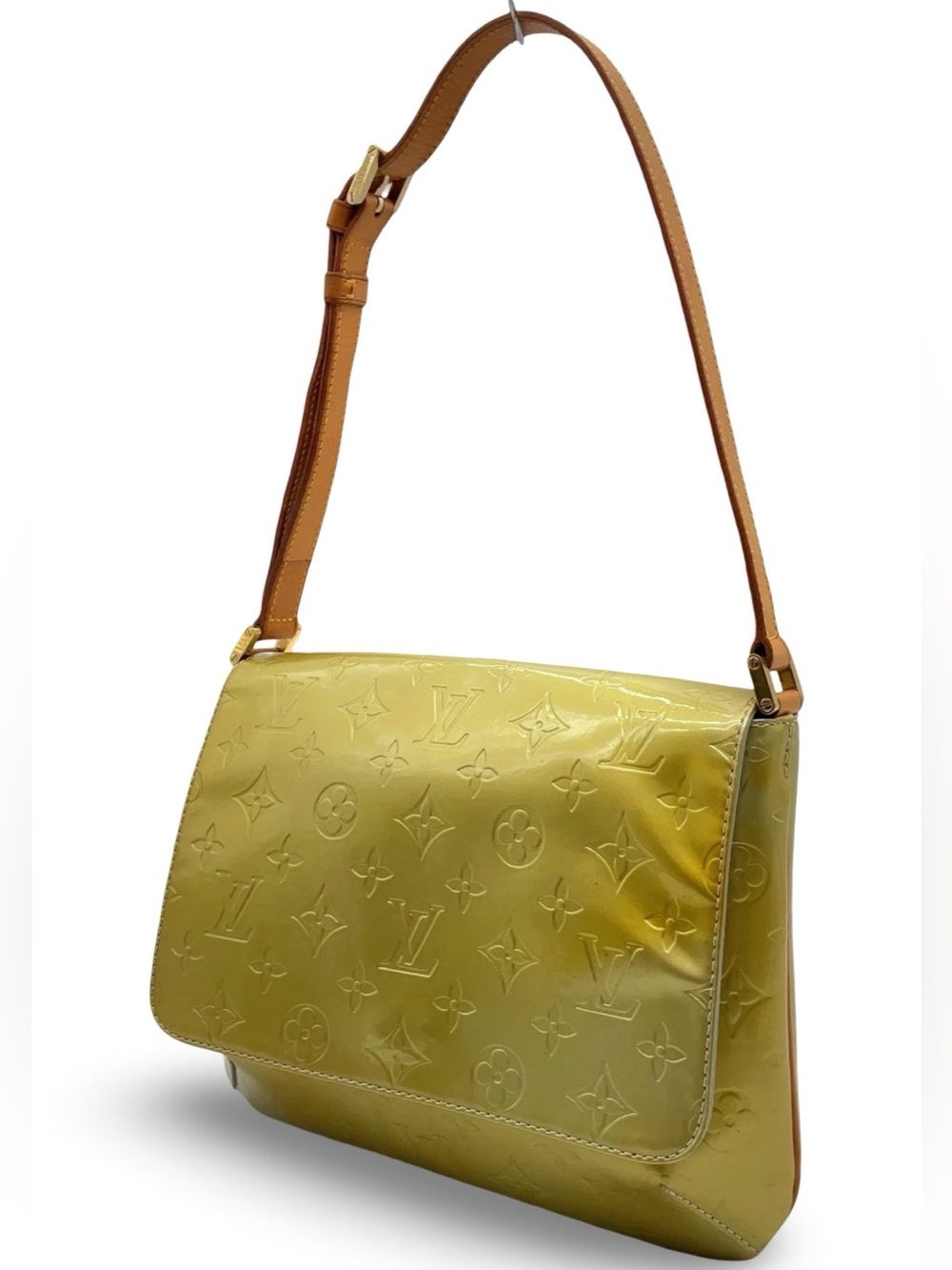 Louis Vuitton Monogram Vernis Olive Green Flap Shoulder Bag Patent Leather